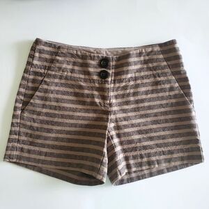 The Limited Drew Fit Linen Shorts Khaki Black Stripes 5" Inseam Size 0 Pockets